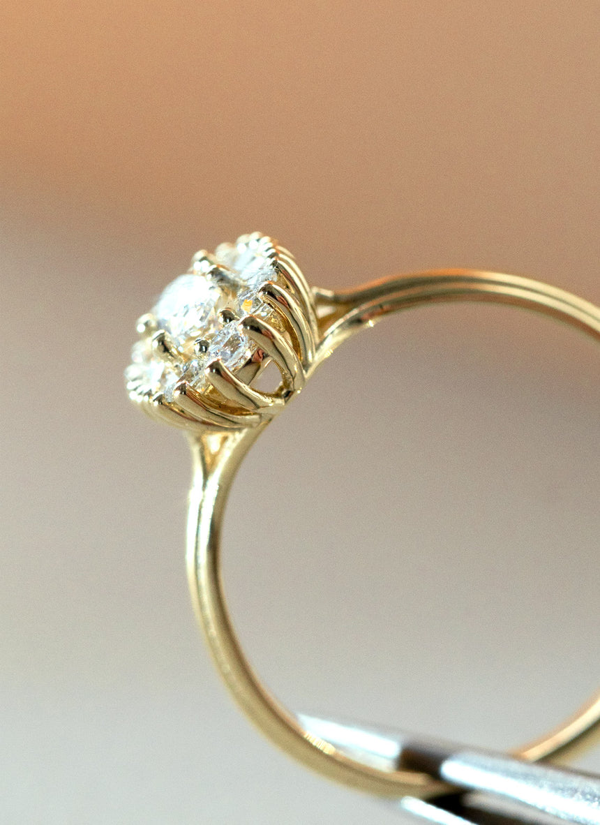 Custom cushion diamond ring voor Dan 14k goud